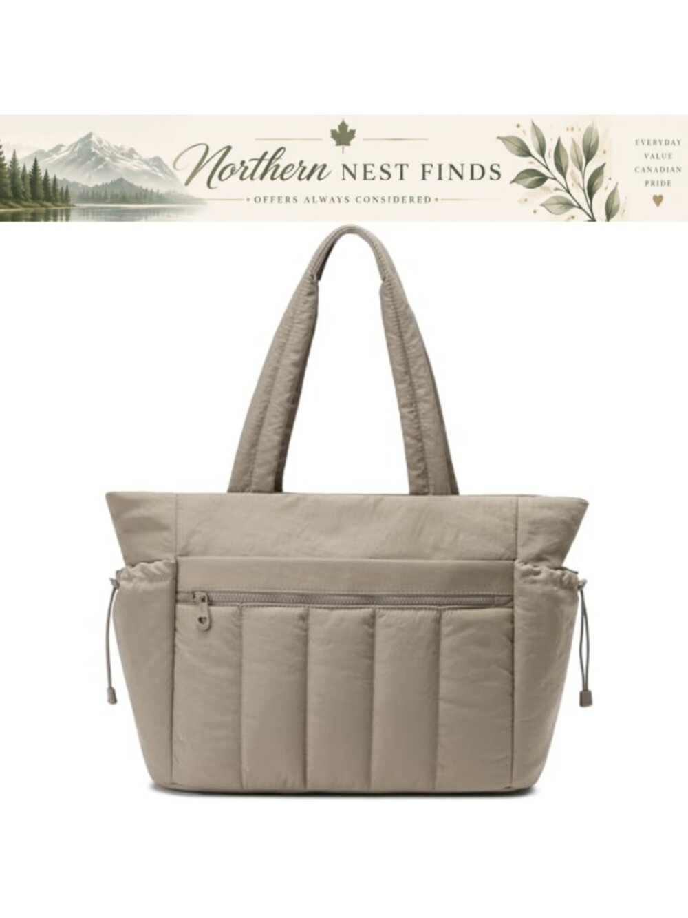 Lightweight Puffer Tote Bag Quilted Nylon Shoulder Handbag for Work